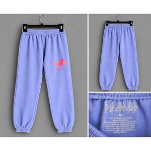 Def Leppard Girls Youth M Fleece Jogger Sweatpants Purple Adrenalize.   Vid 43